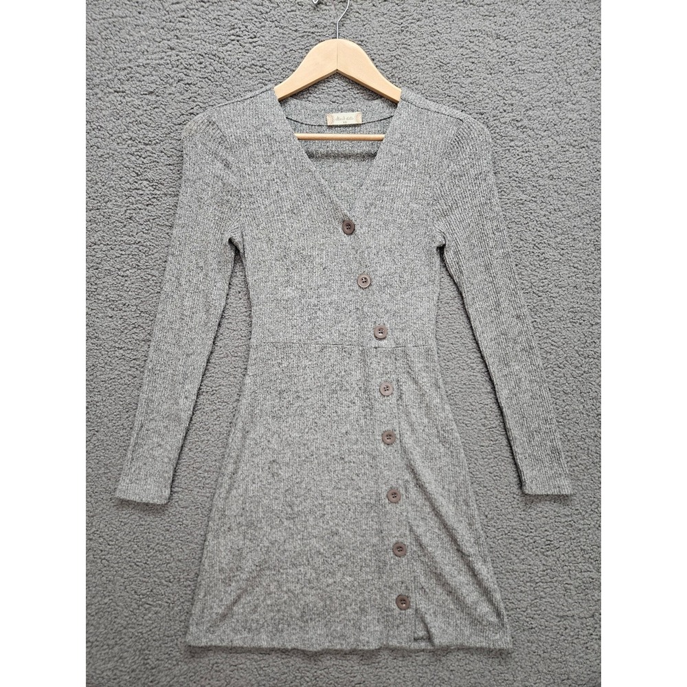 Altar'd State Mini Dress XS Gray Ribbed Asymmetrical Button Long Sleeve Coquette